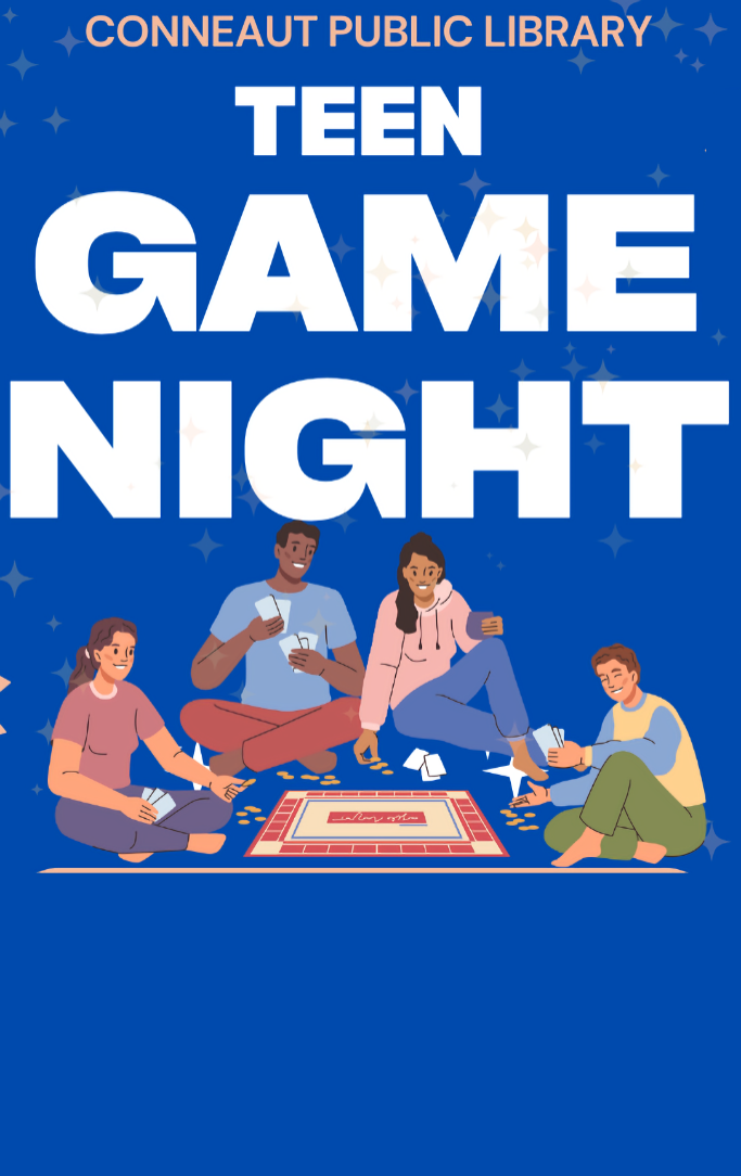 Teens sitting around a board game. Teen Game Night