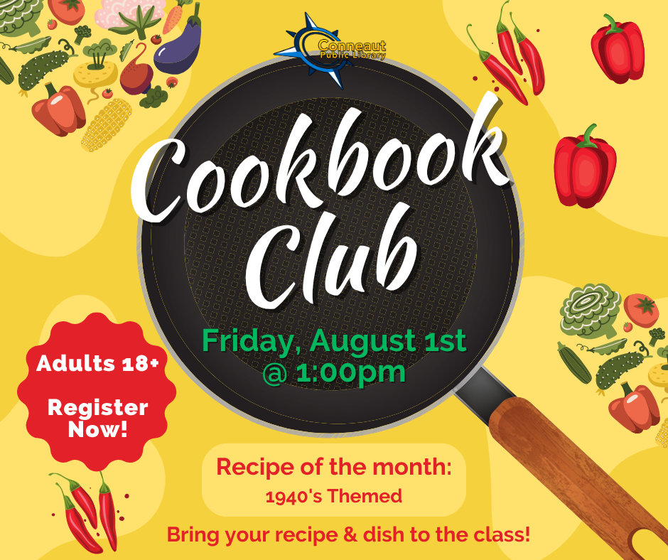 cook book club friday august 1st at 1:00