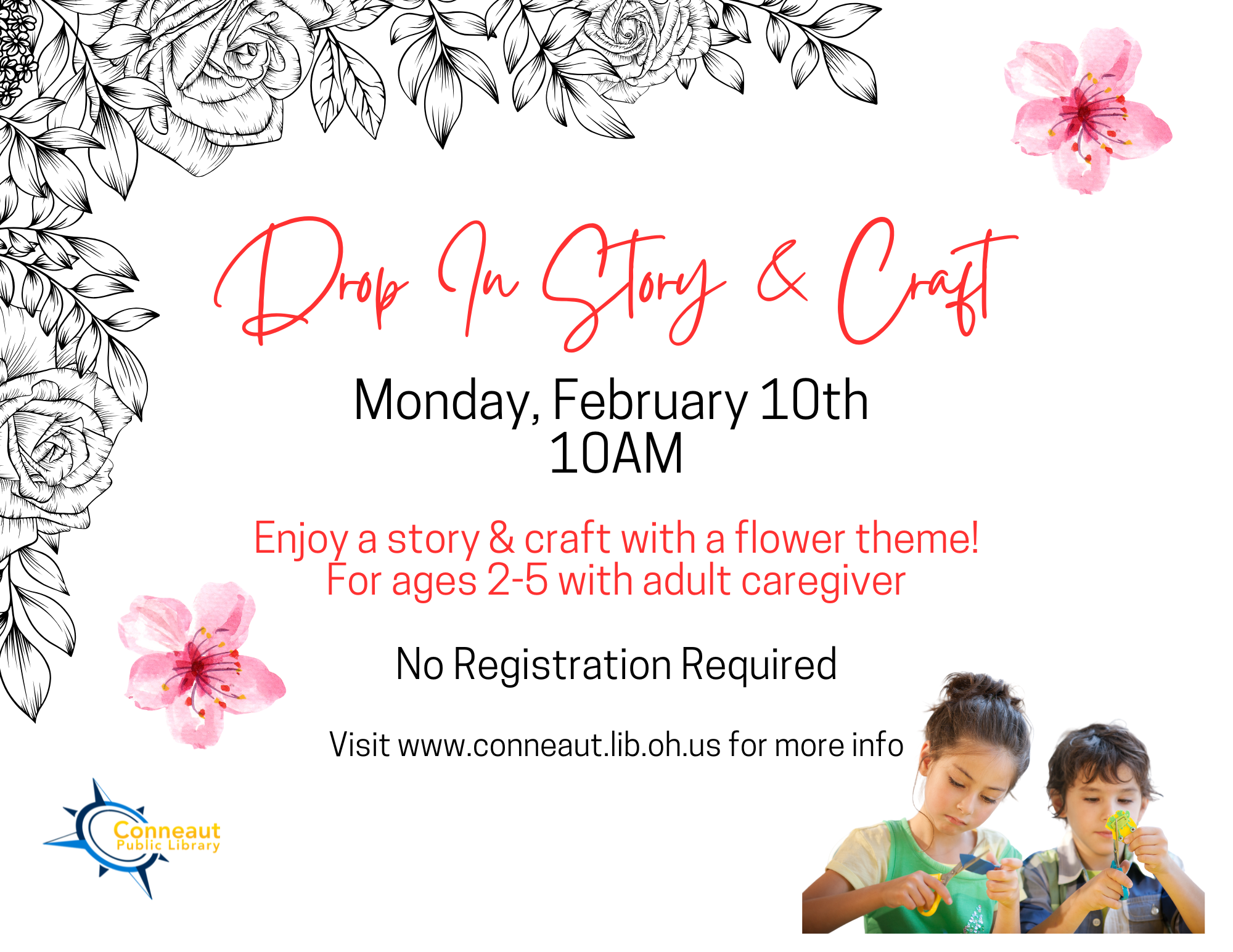 drop in story and craft on monday february 10th at 10 a.m.