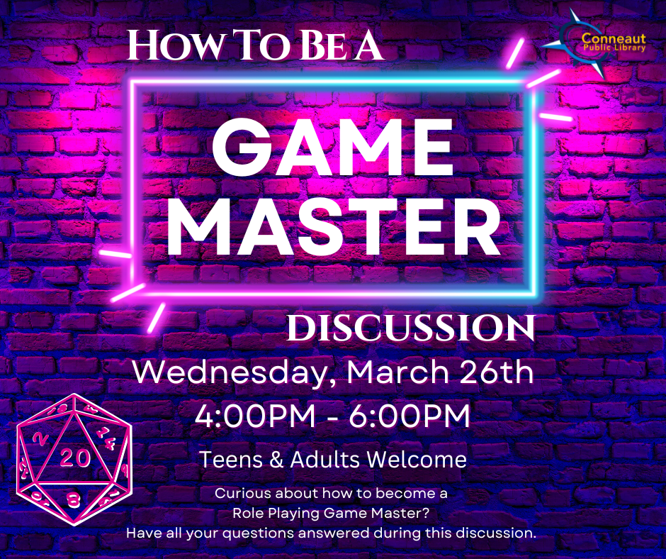 how to be a game master discussion, wed. march 26th @ 4:00 p.m.