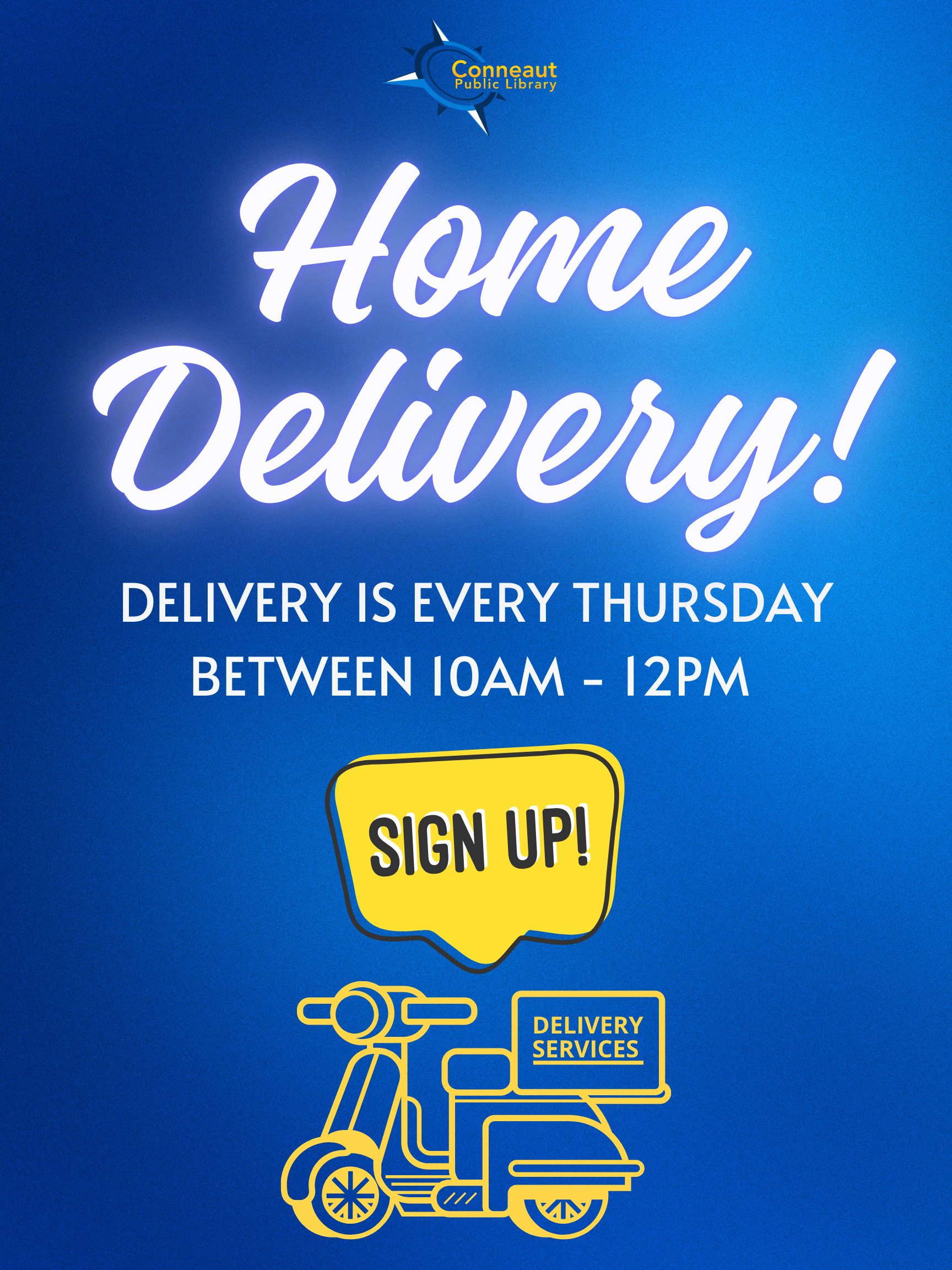 Home delivery flyer: Delivery is every Thursday between 10 a.m. and 12 p.m. 