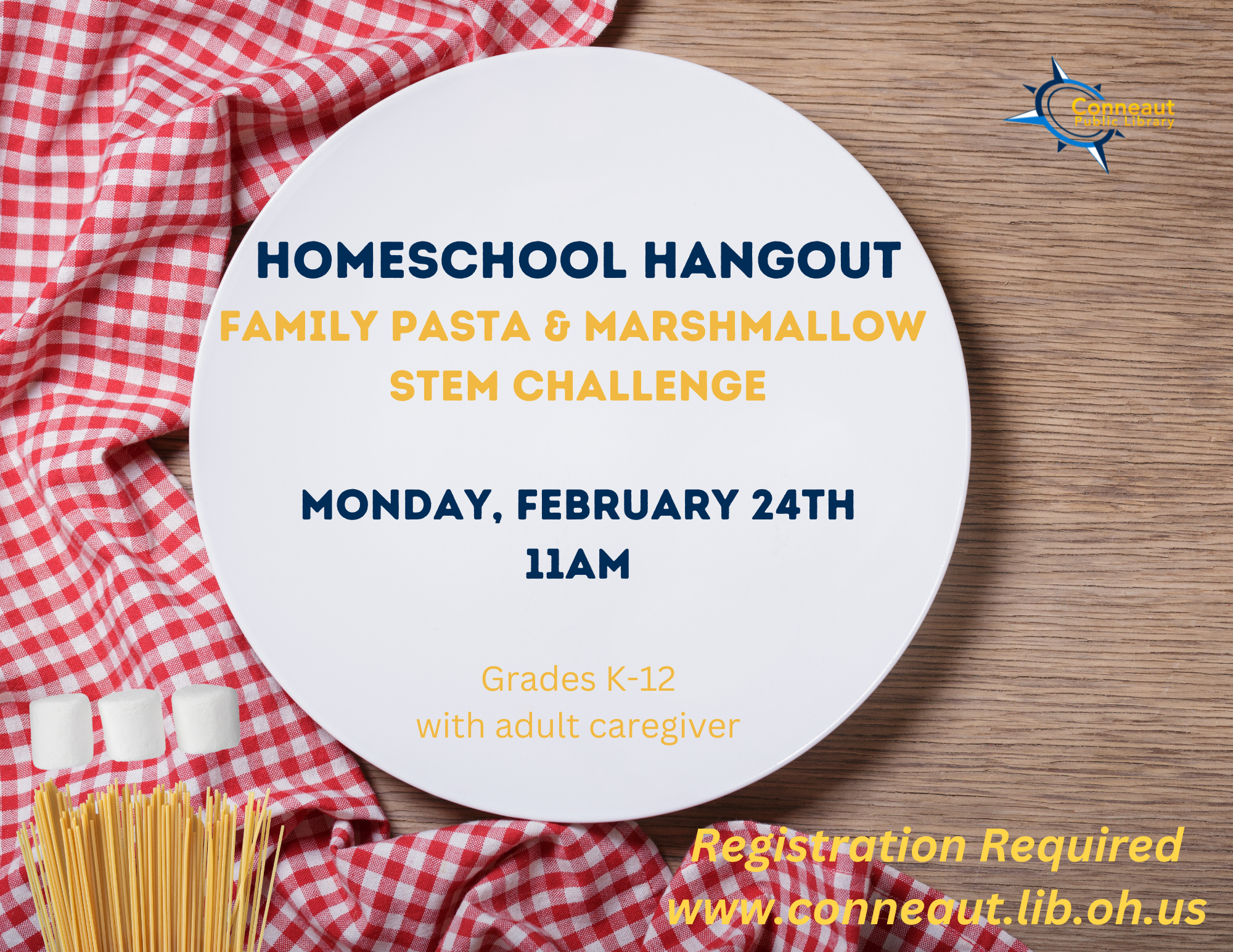 Homeschool Hangout family pasta & marshmallow challenge. Monday February 24th @ 11a.m.