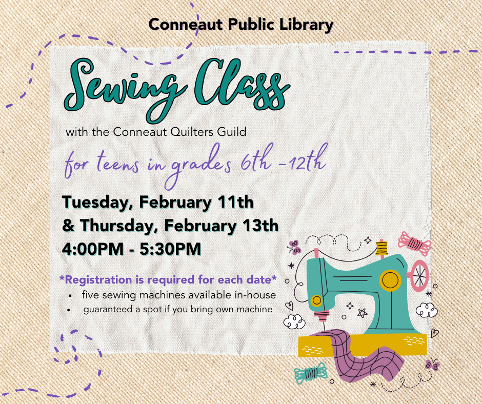 teen sewing class tuesday february 11 and thursday february 13th 4-5