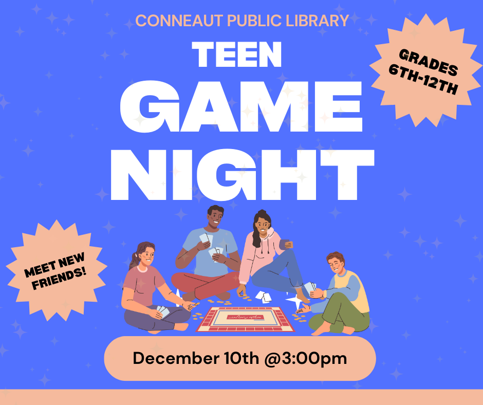 teen game night december 10th at 3 pm